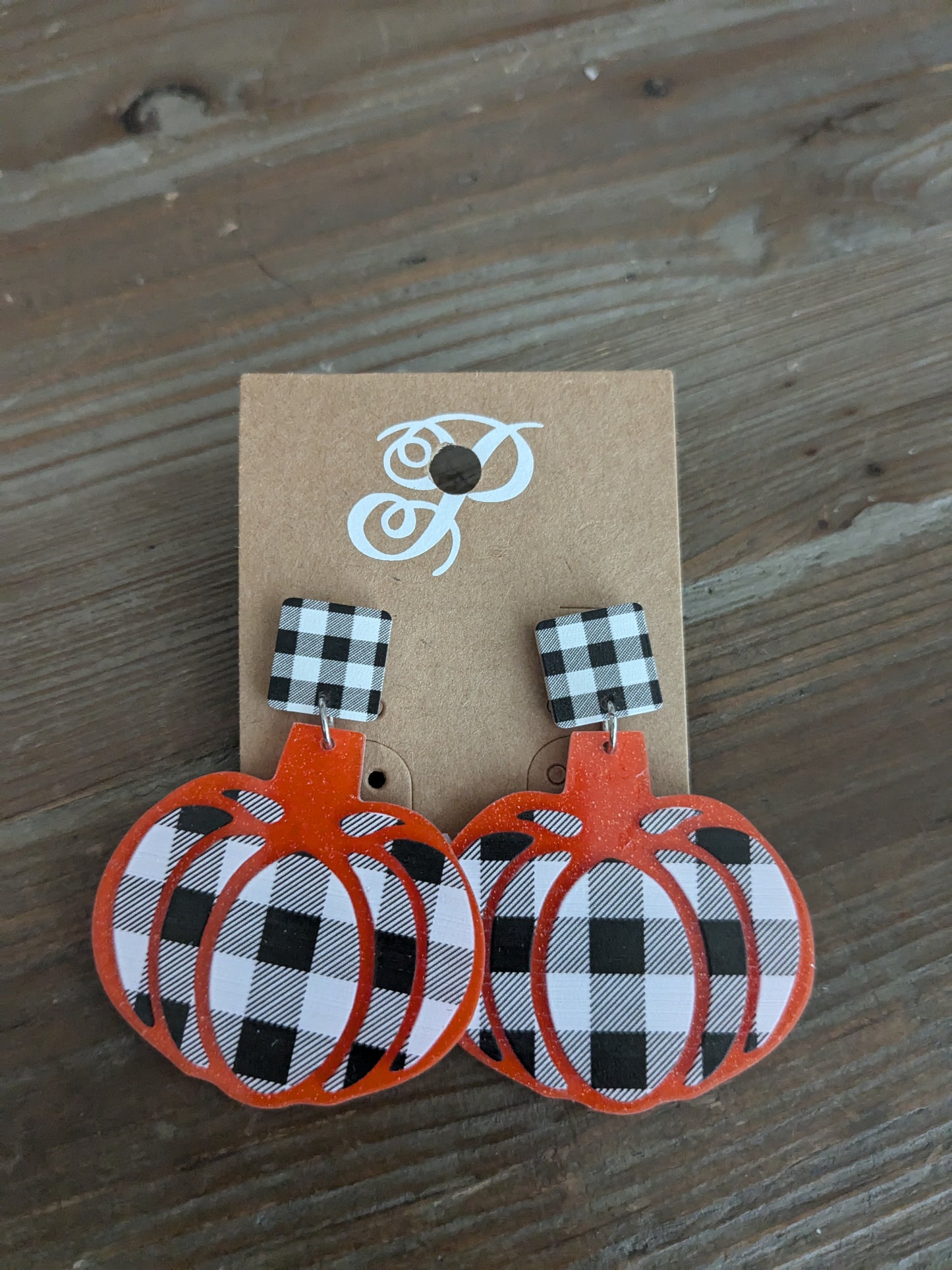 Gingham Pumpkin Earrings