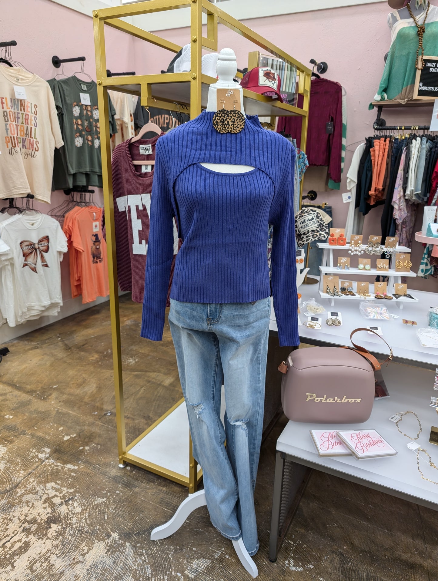2-Piece Ribbed Shrug Sweater in Gemstone