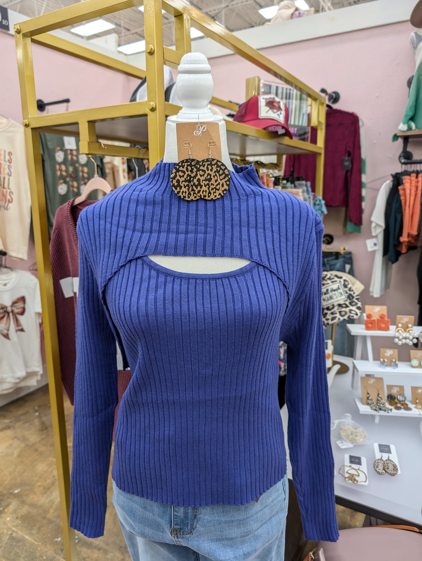 2-Piece Ribbed Shrug Sweater in Gemstone