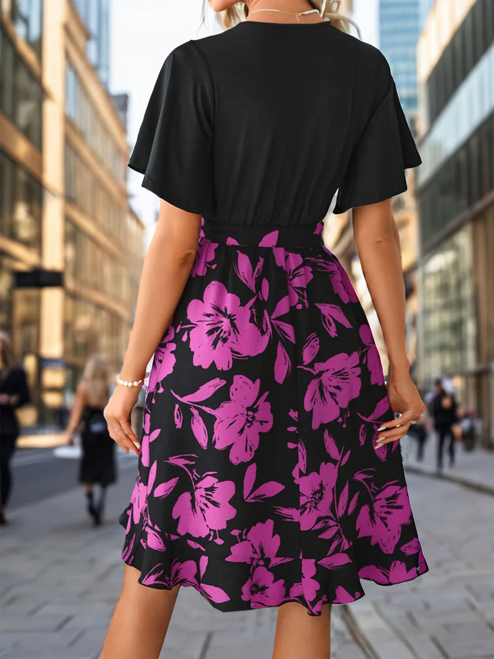 Tied Printed Surplice Shirt Sleeve Dress 2