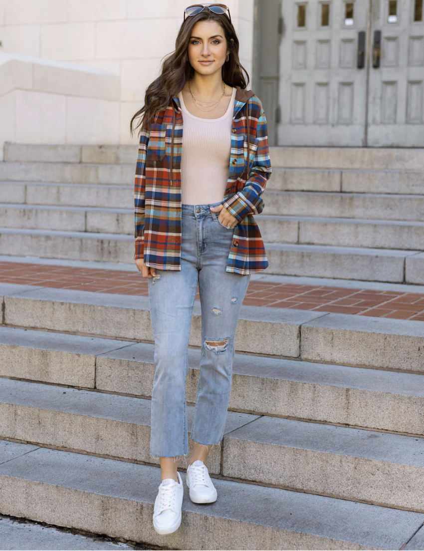 Distressed Straight Leg Cropped Denim (Light Mid-Wash) 5