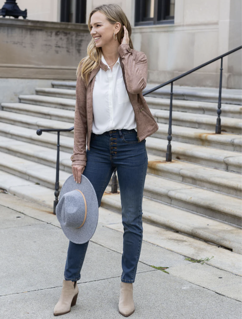 Leather Like Cafe Racer Jacket in Taupe 2
