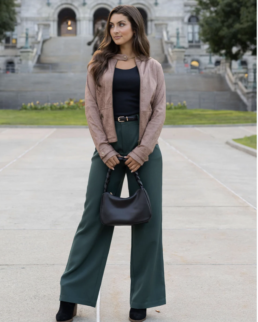 Leather Like Cafe Racer Jacket in Taupe 3