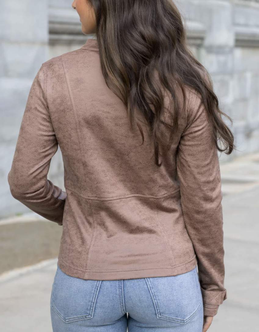 Leather Like Cafe Racer Jacket in Taupe 7
