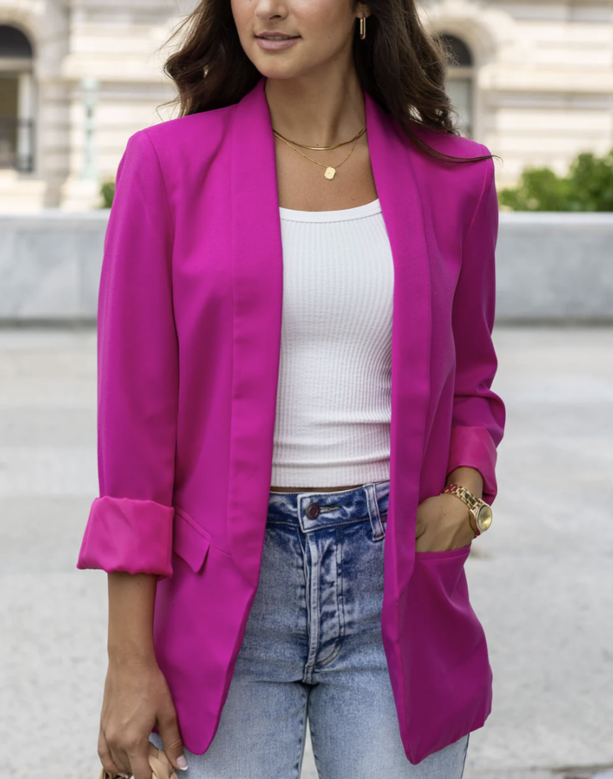 Pocketed Magenta Fashion Blazer
