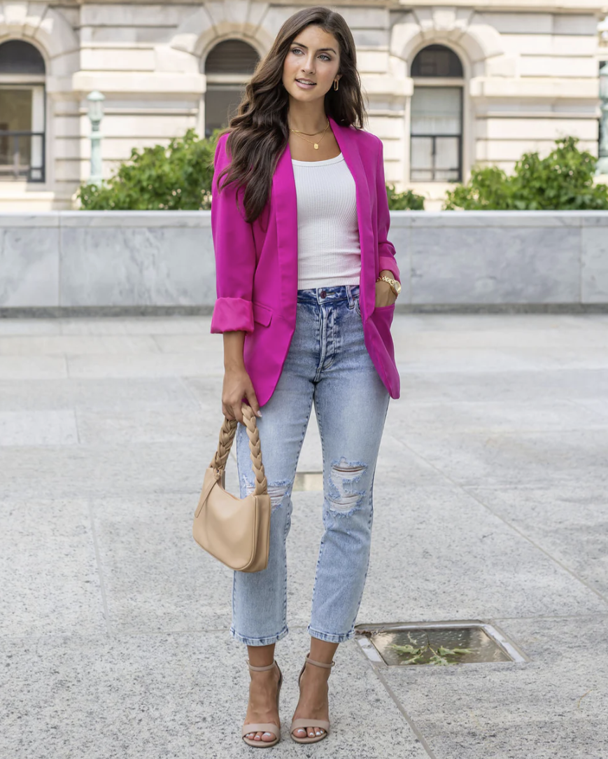 Pocketed Magenta Fashion Blazer 1