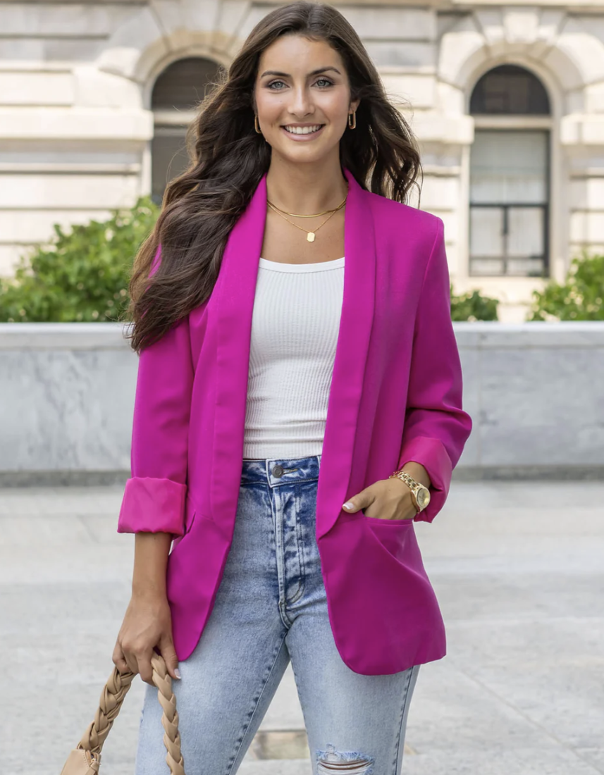 Pocketed Magenta Fashion Blazer 3