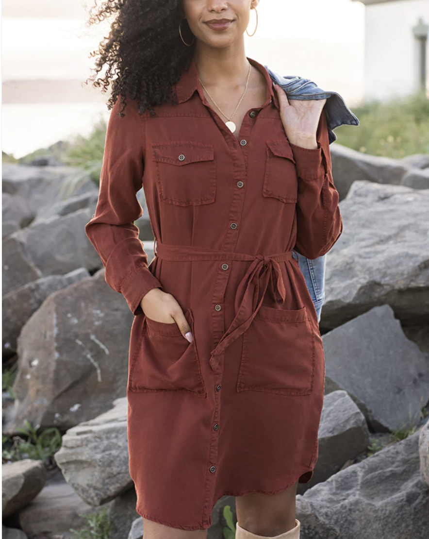 Tencel™ Lyocell Utility Dress in Auburn