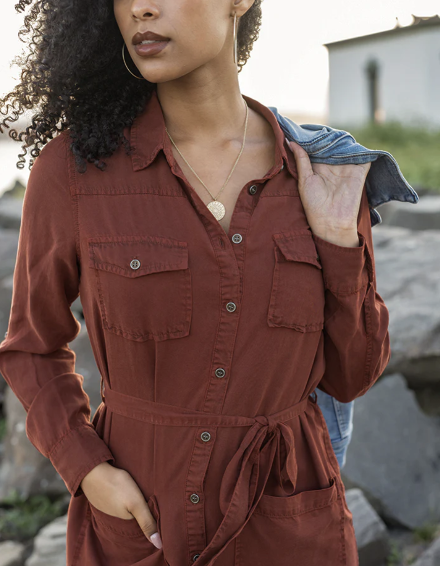 Tencel™ Lyocell Utility Dress in Auburn 2