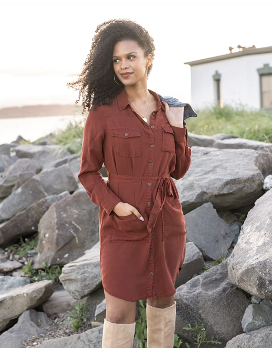 Tencel™ Lyocell Utility Dress in Auburn 3
