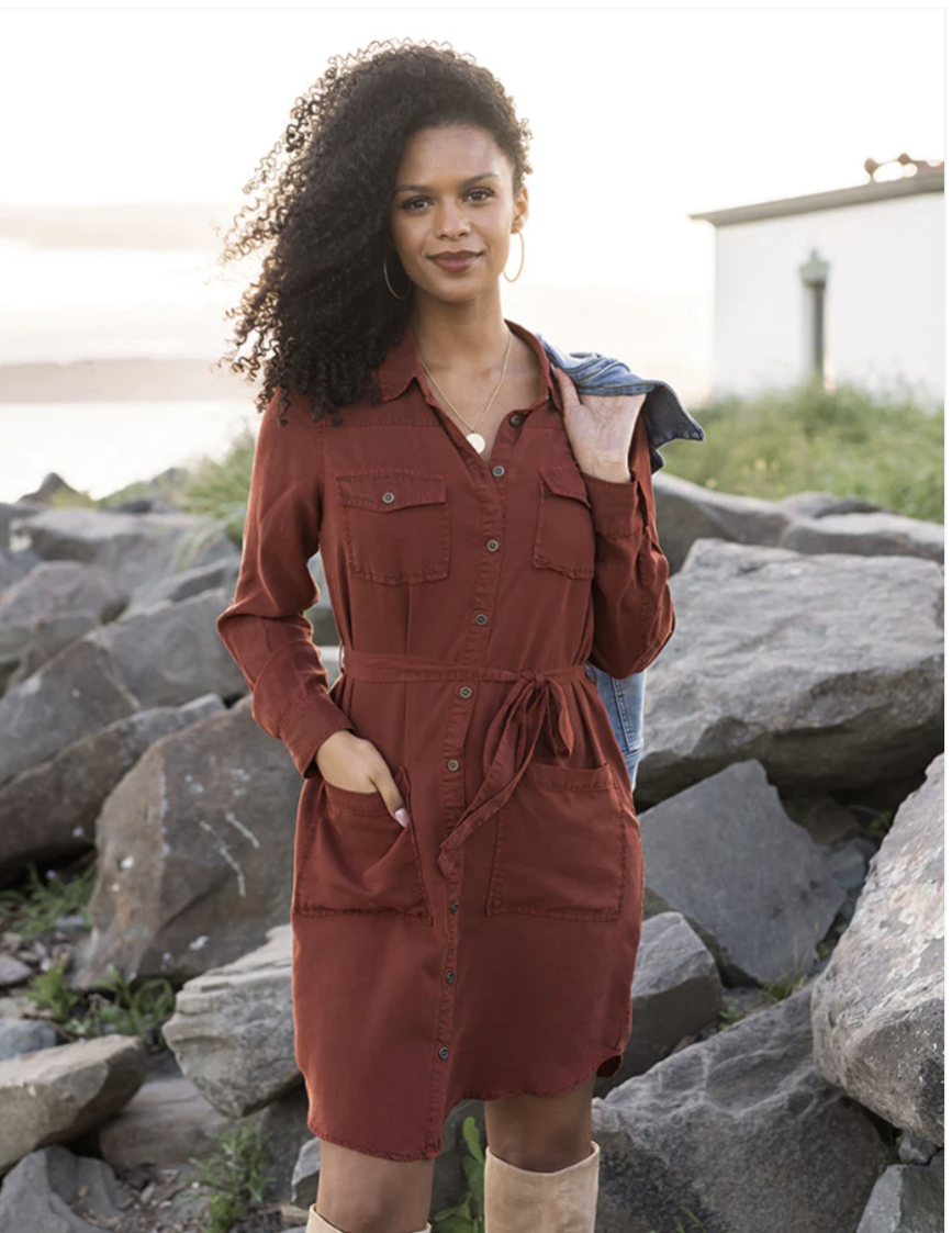 Tencel™ Lyocell Utility Dress in Auburn 5