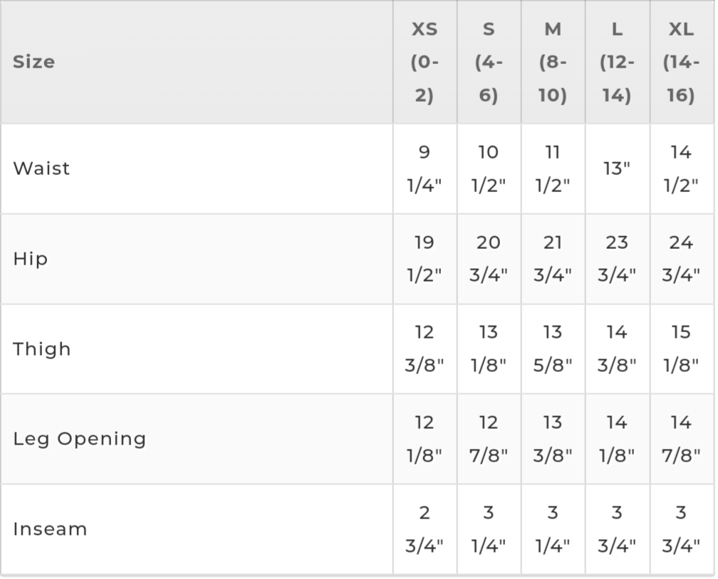 Live-In Lounge Shorts (Peacock) Size Chart