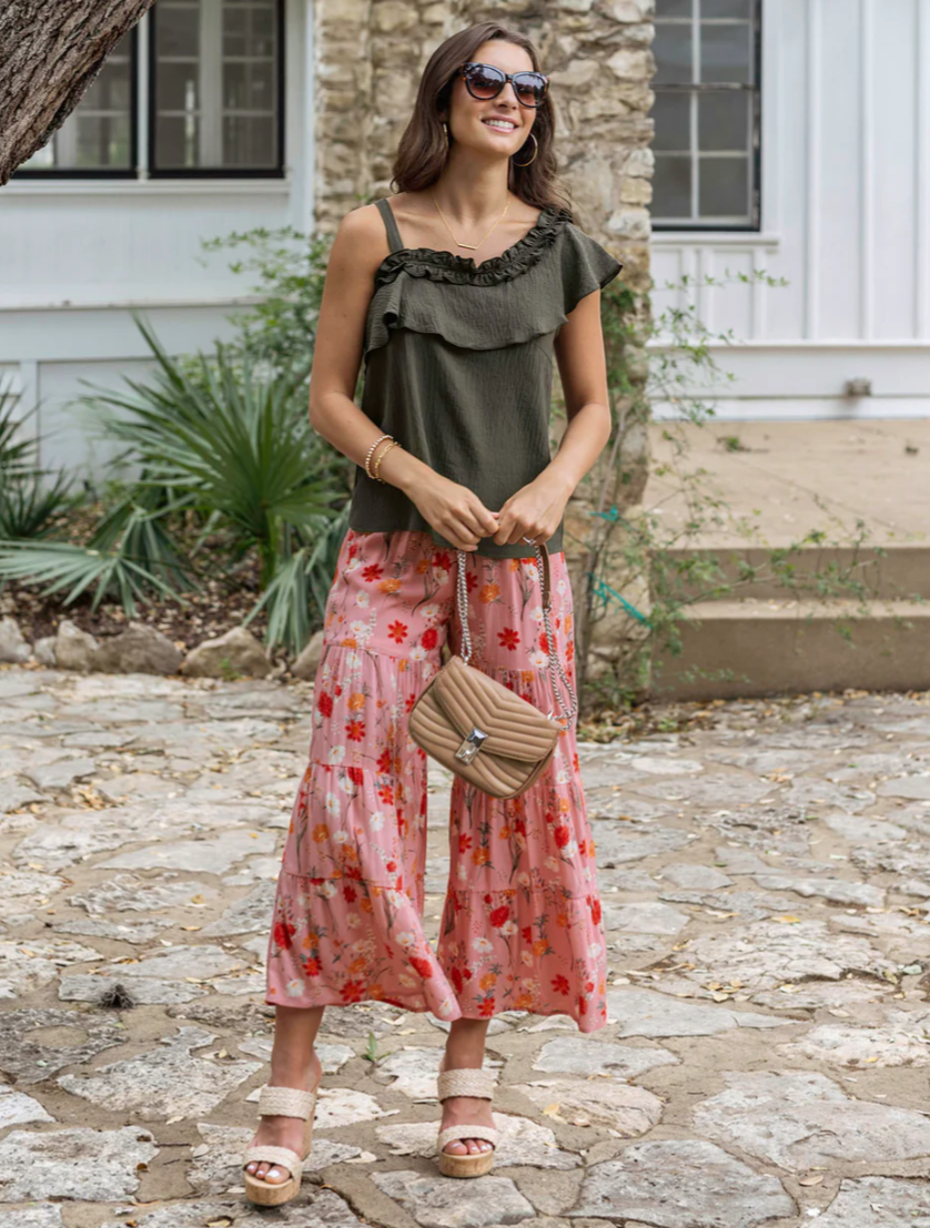 Pink Floral Ankle Length Maxi Skirt/Pant | Pink Flowy Pants