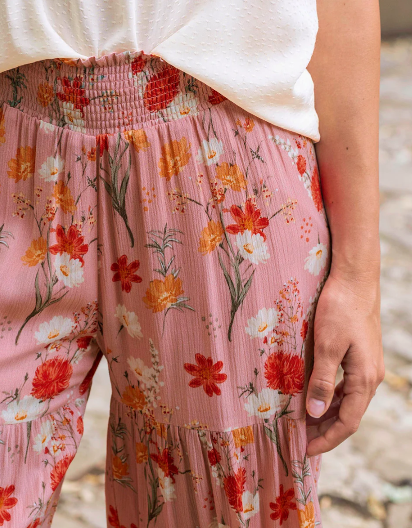 Pink Floral Ankle Length Maxi Skirt/Pant | Pink Flowy Pants