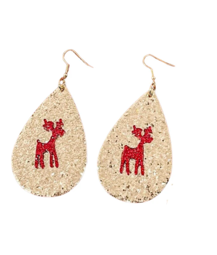 Reindeer Wonderland Beaded Teardrop Earrings with Chain