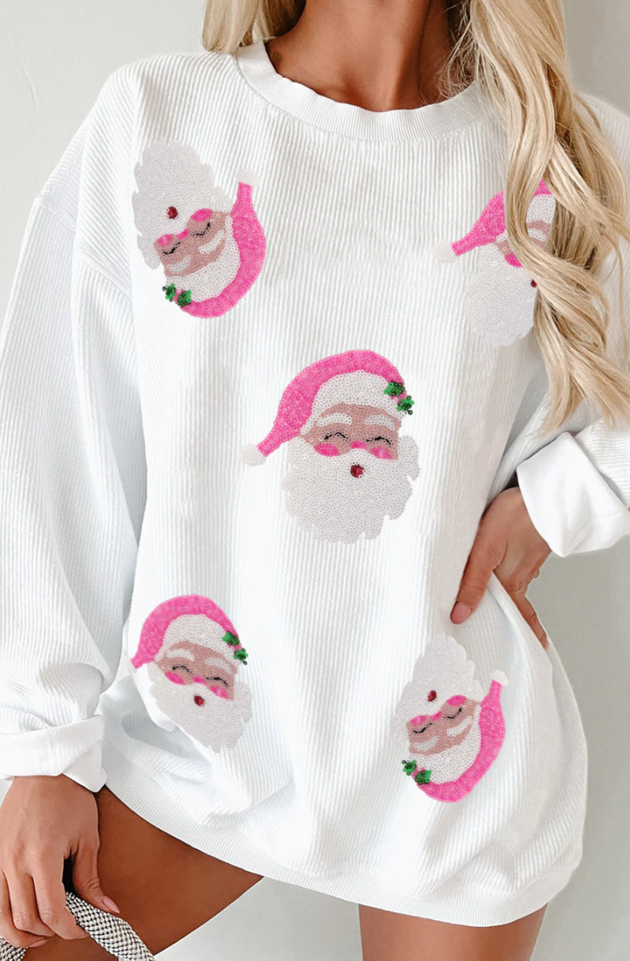Ribbed Sequin Santa Sweatshirt