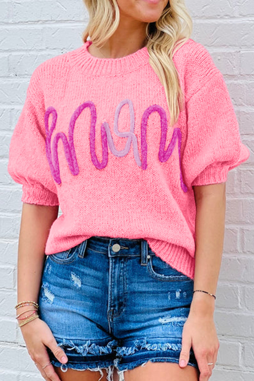 Maxine Mom Tinsel Front Short Sleeve Sweater