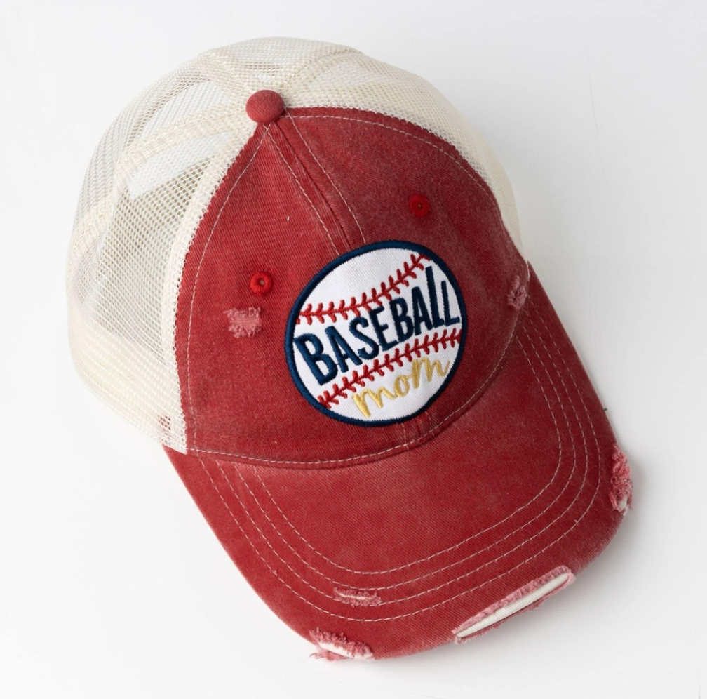Distressed Baseball Mom Trucker Hat