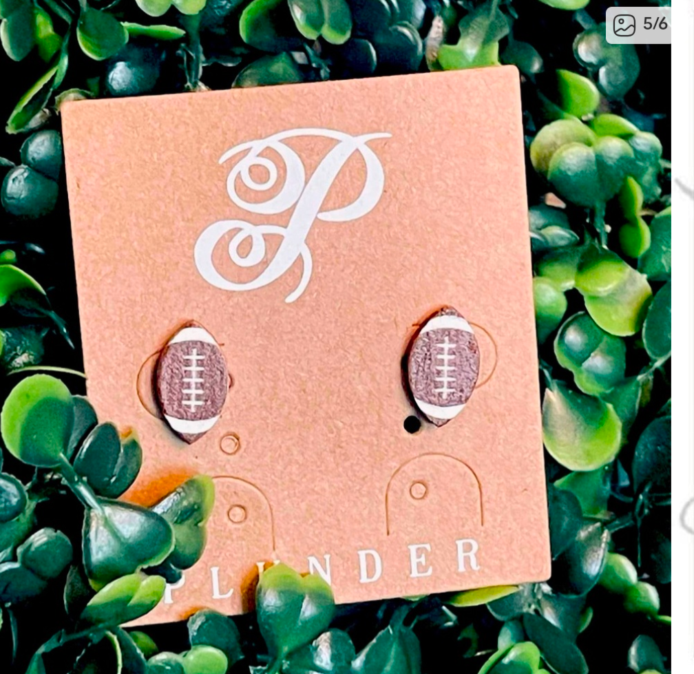 Game Day Football Wooden Stud Earrings