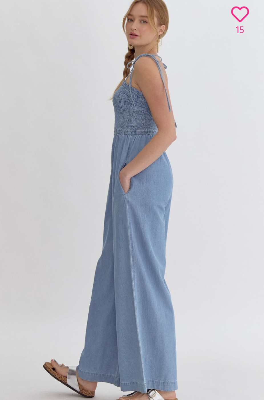 Wide Leg Denim Jumpsuit 5