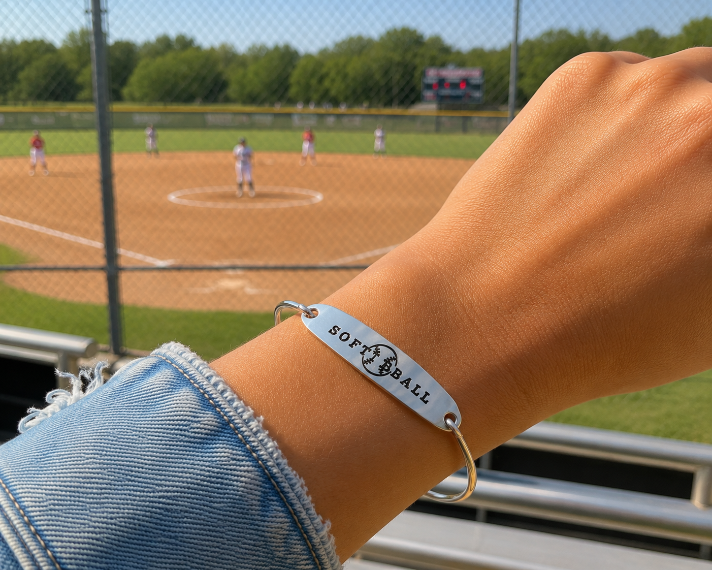 Softball Engraved Bangle Bracelet