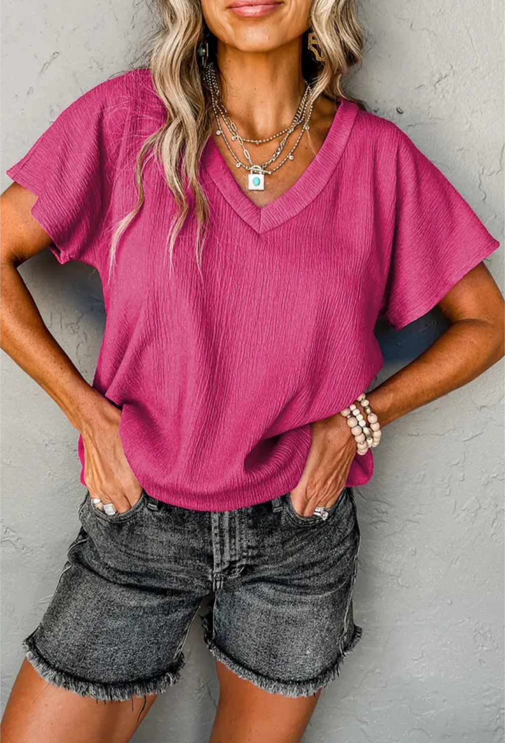 Crinkle V-Neck Top