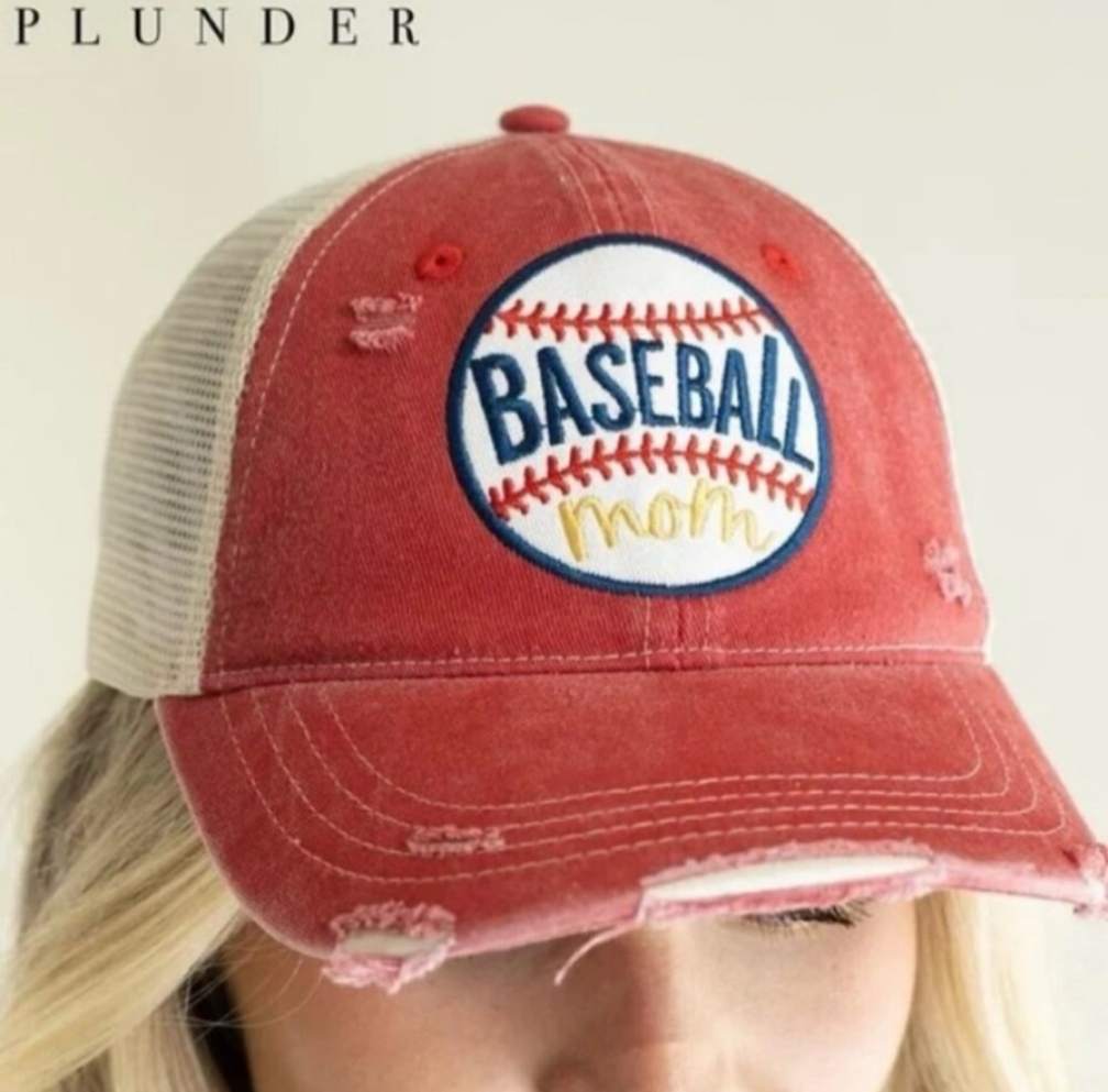 Distressed Baseball Mom Trucker Hat