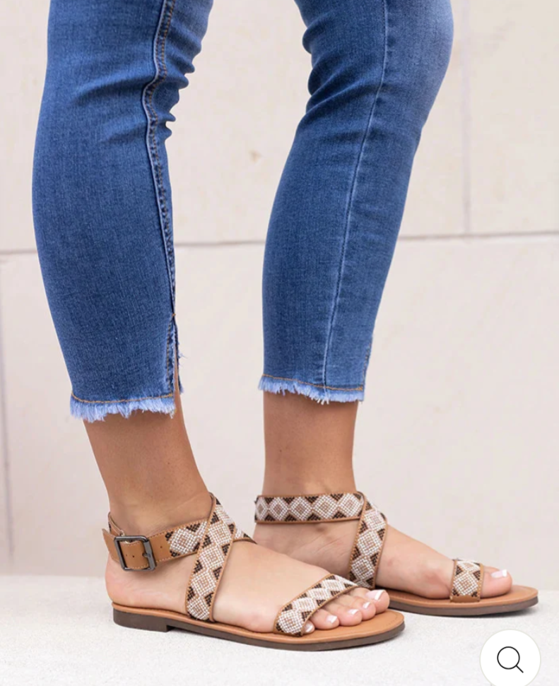 Embroidered Strappy Sandals