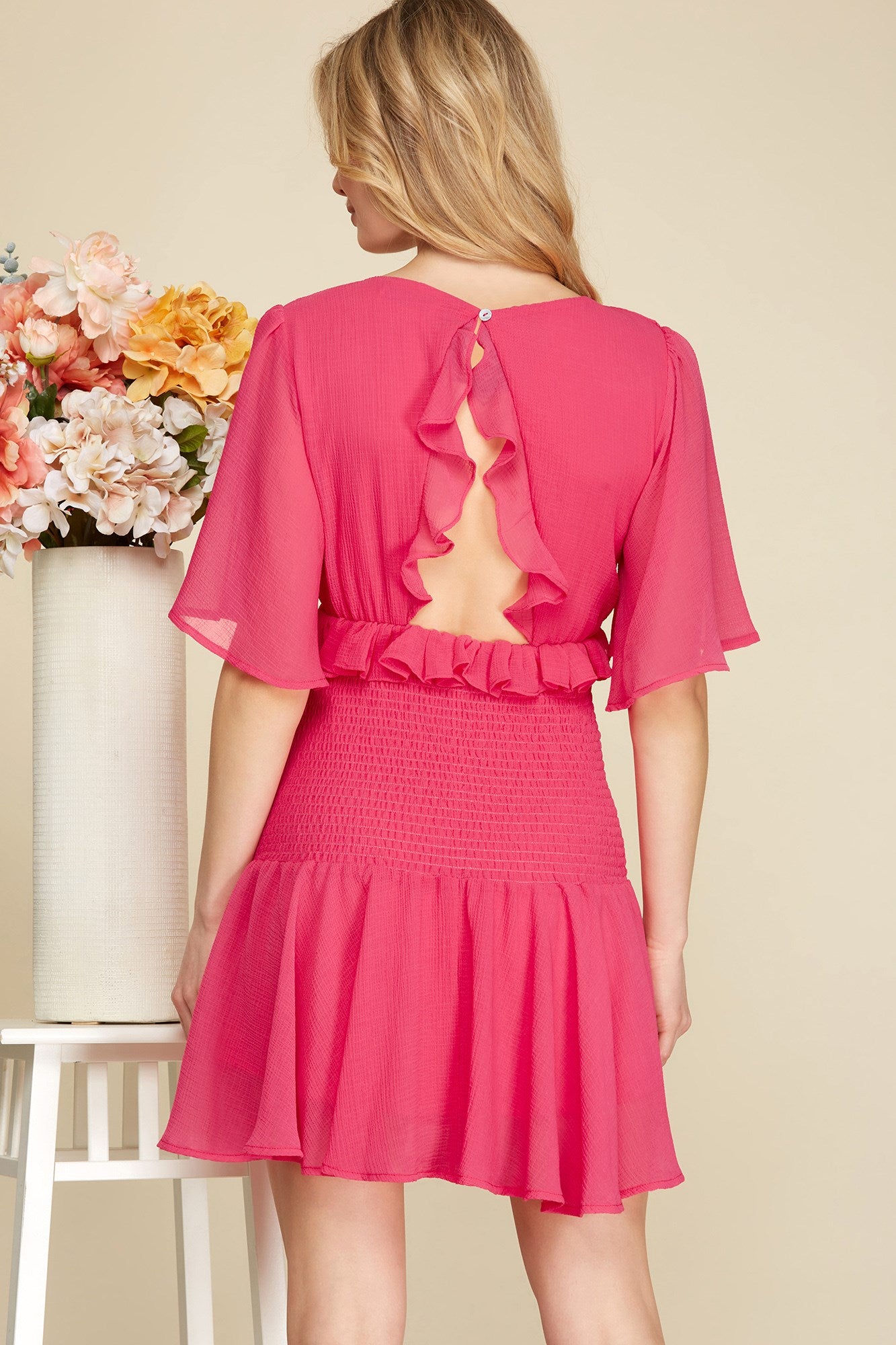 Midnight Ruffle Smocked Mini Dress