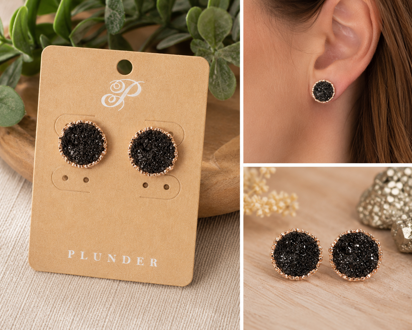 Midnight Spark Druzy Stud Earrings