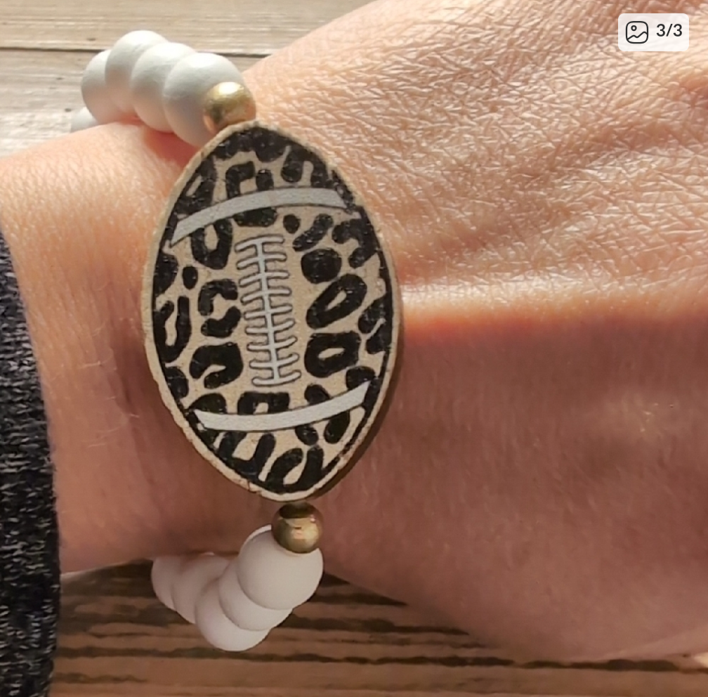 🏈 Leopard Football Beaded Stretch Bracelet