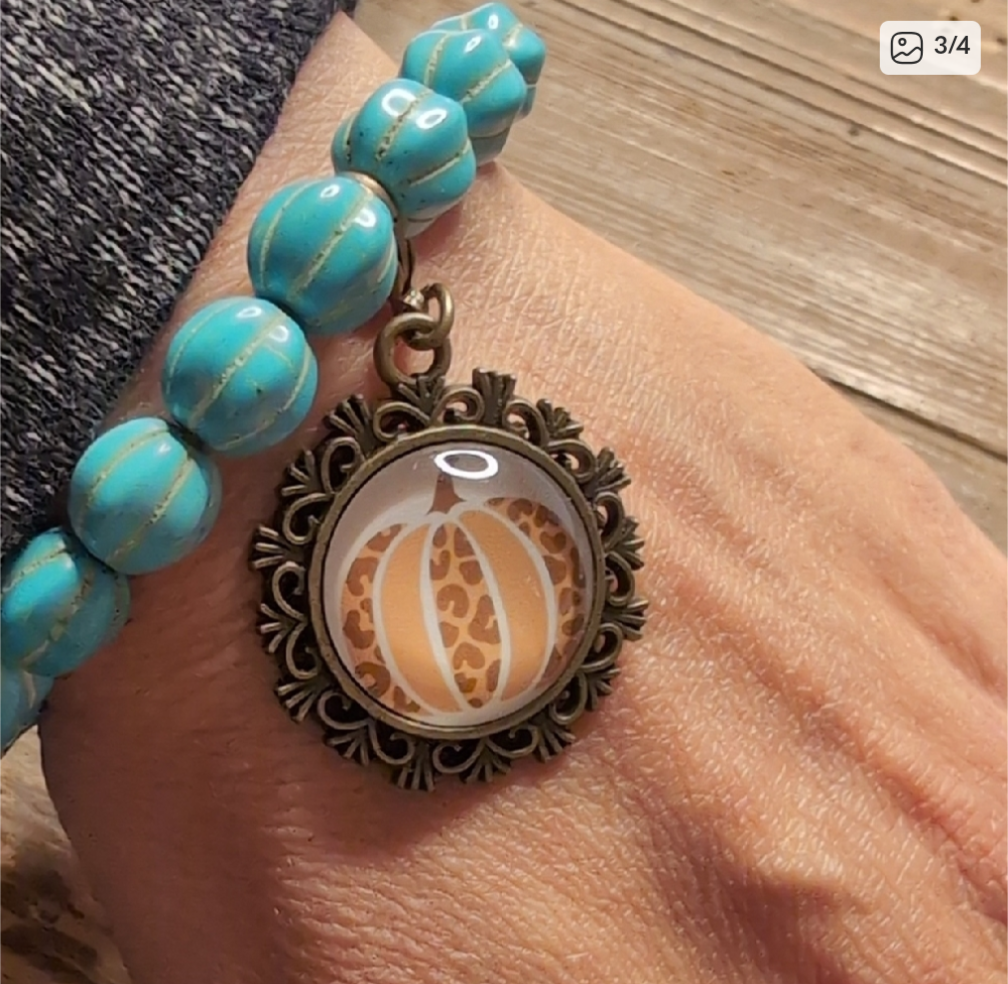 Turquoise Beaded Pumpkin Charm Bracelet