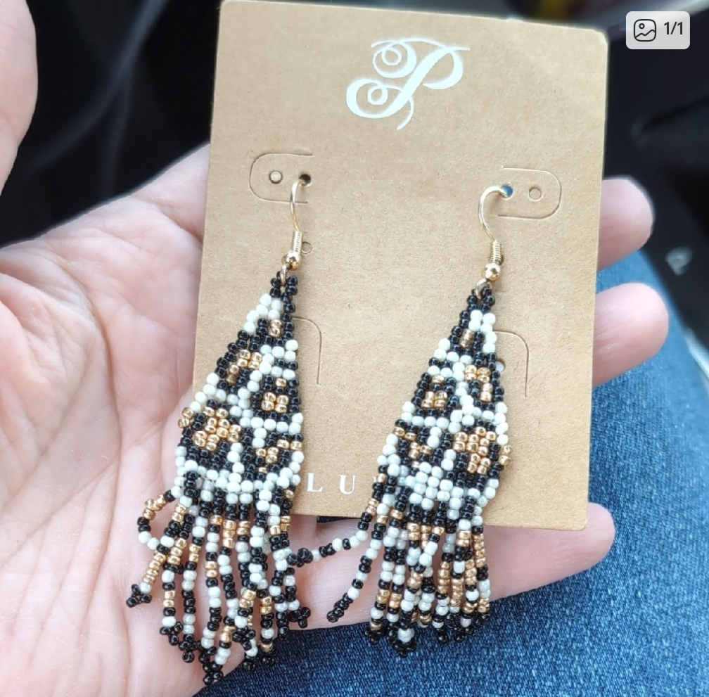 Beaded Leopard Fringe Earrings