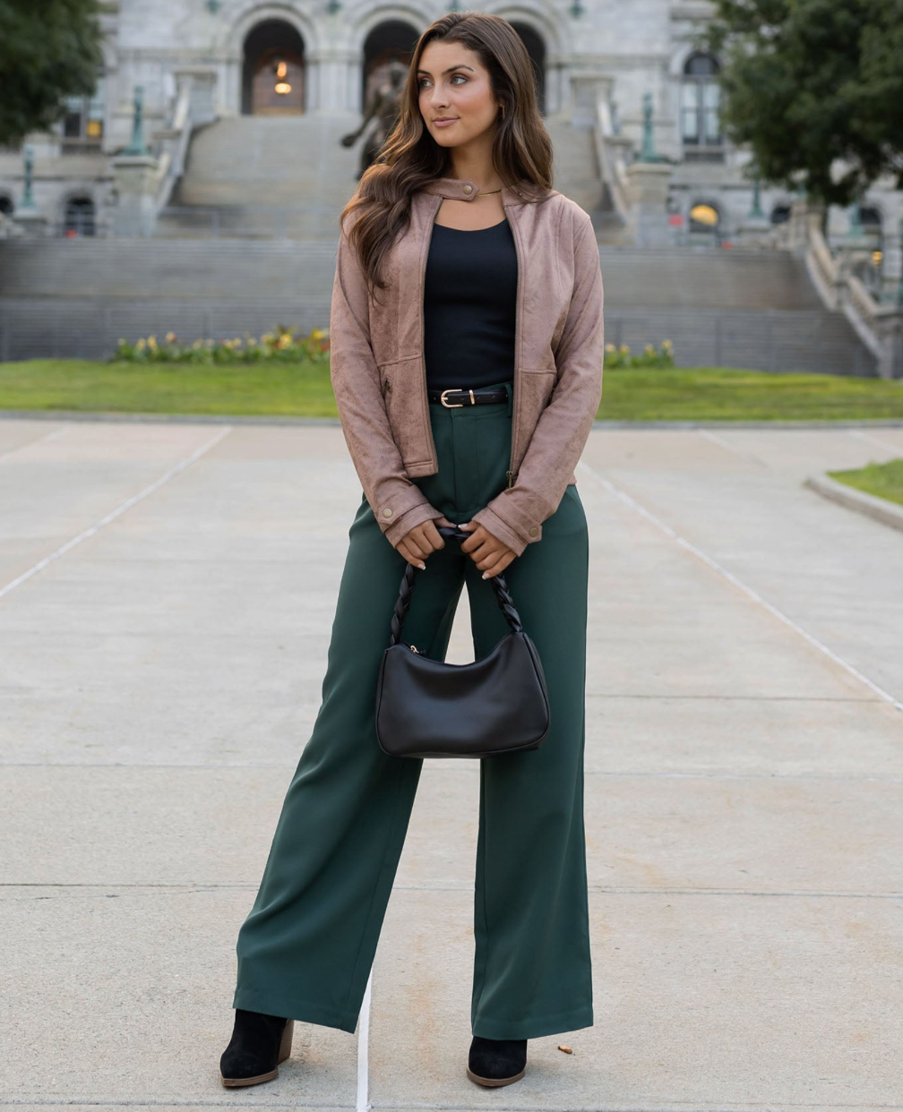 Pocketed Wide Leg Pants | Green Wide Leg Pants