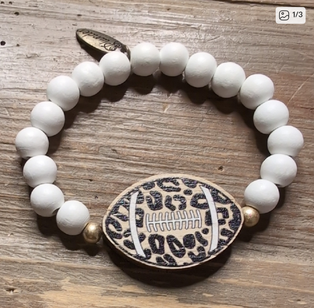 🏈 Leopard Football Beaded Stretch Bracelet