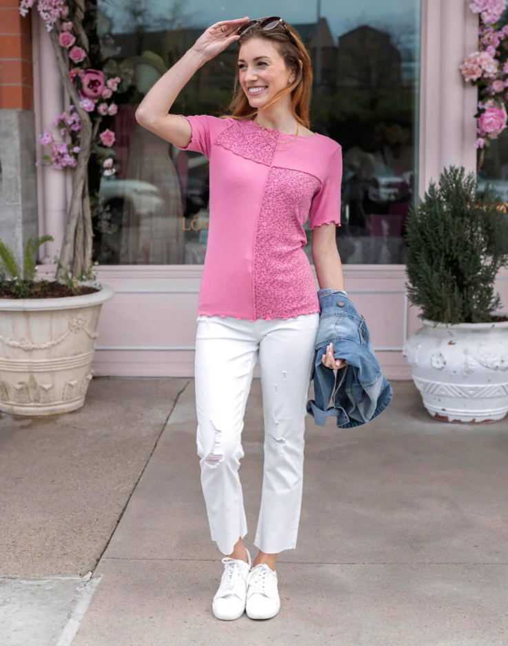 Patched Ribbed Knit Tee