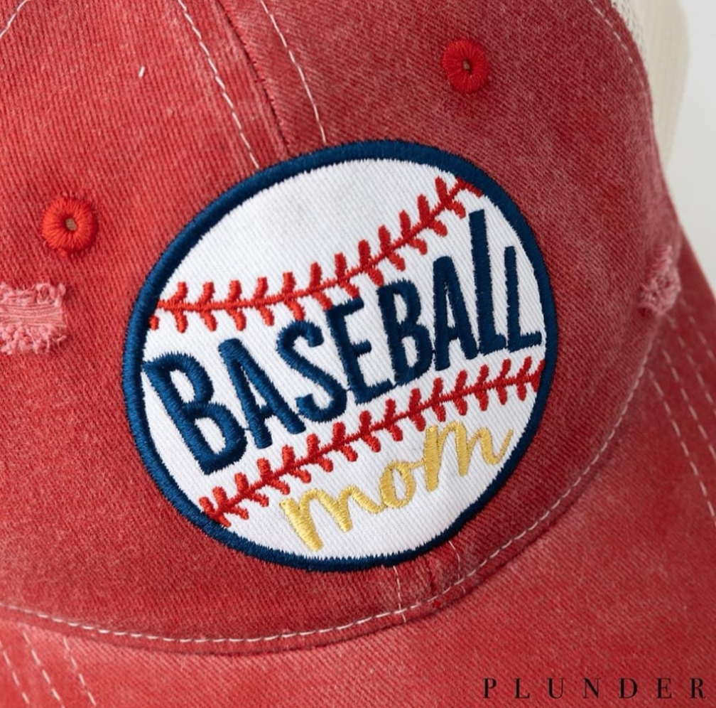 Distressed Baseball Mom Trucker Hat