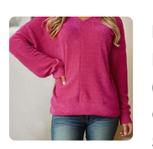 Rose Red V-Neck Long Sleeve Top