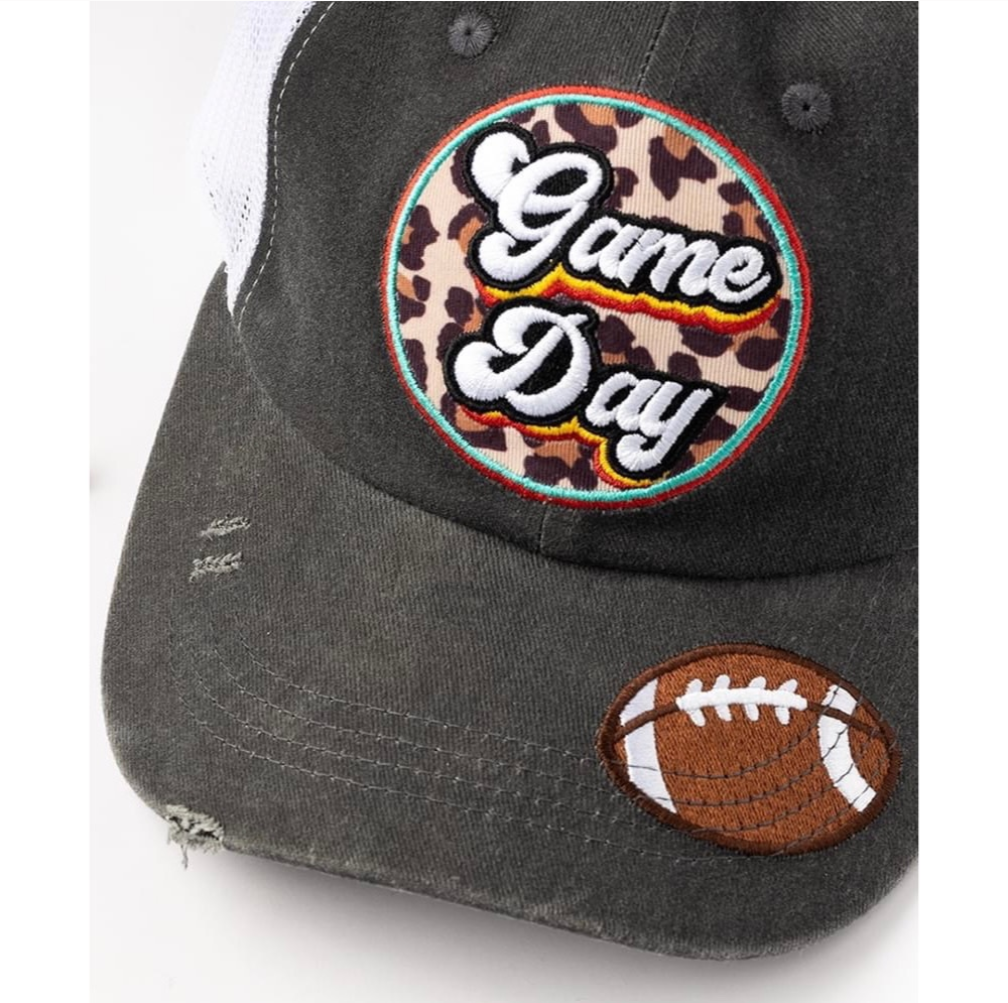 Distressed Game Day Leopard Patch Trucker Hat