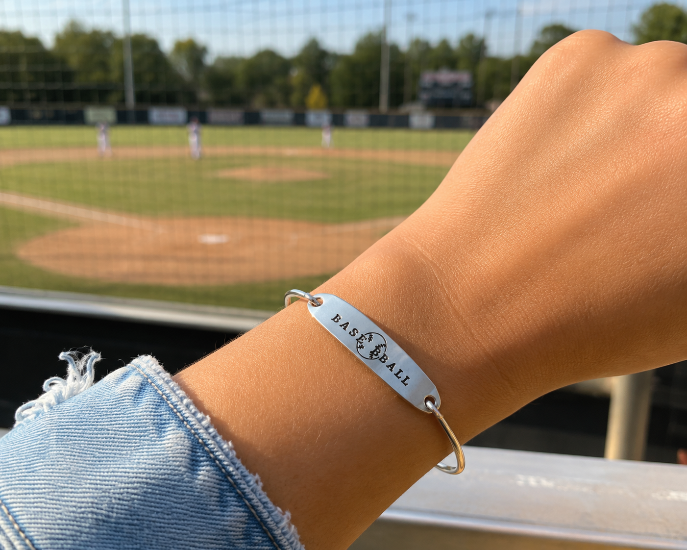 Baseball Engraved Bangle Bracelet