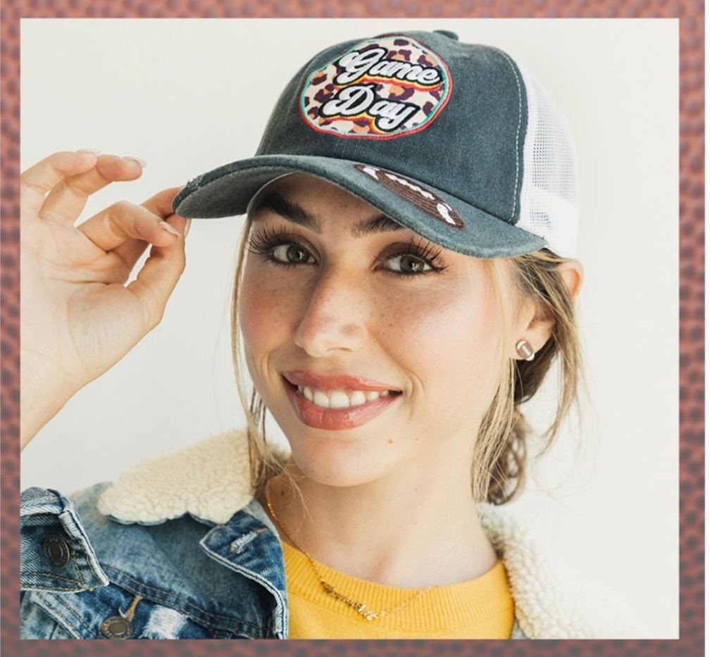 Distressed Game Day Leopard Patch Trucker Hat