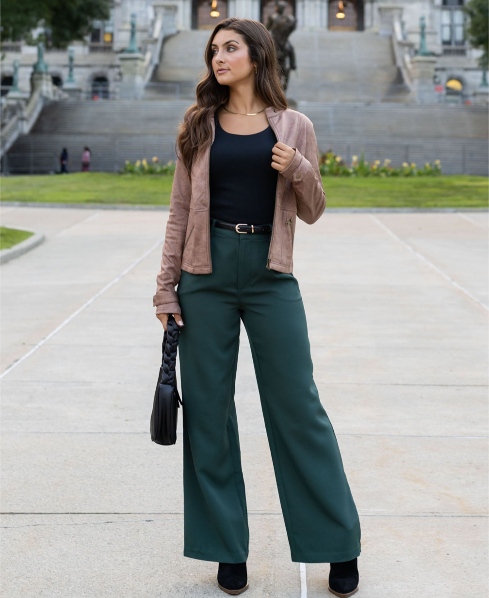 Pocketed Wide Leg Pants | Green Wide Leg Pants