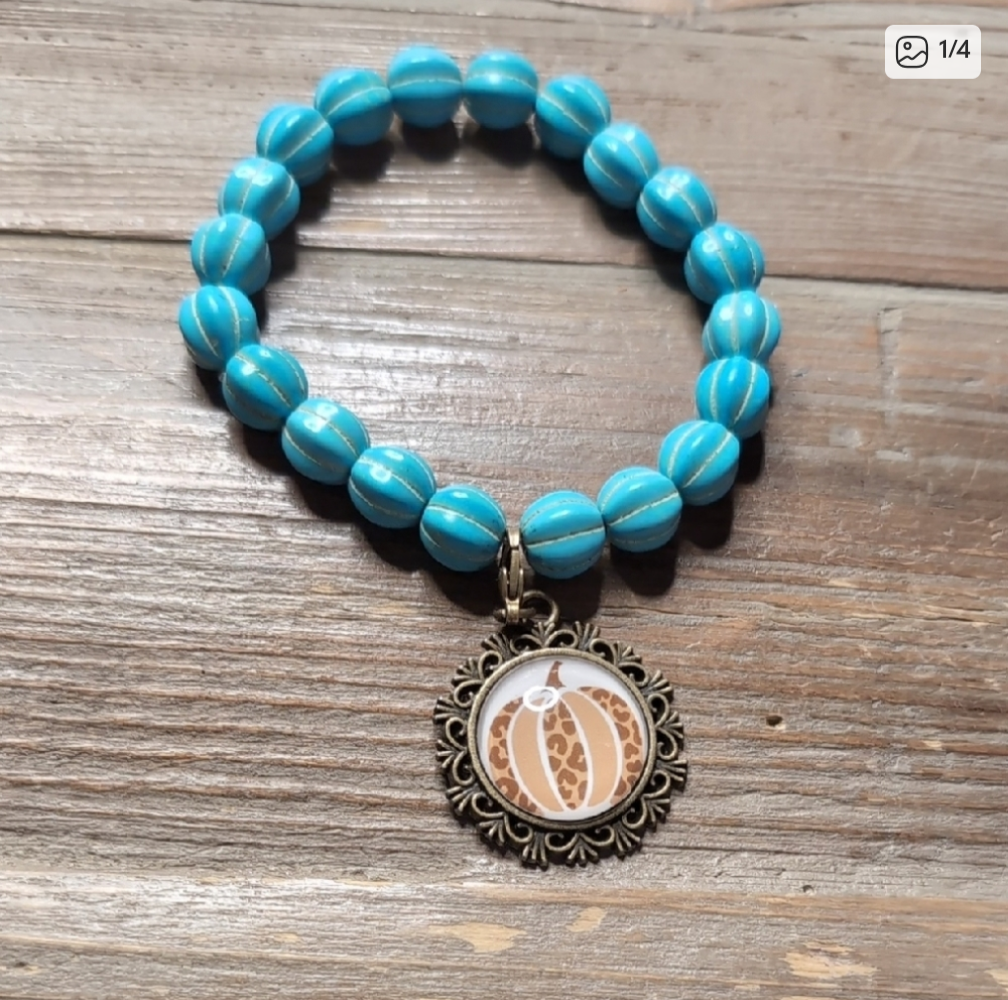 Turquoise Beaded Pumpkin Charm Bracelet