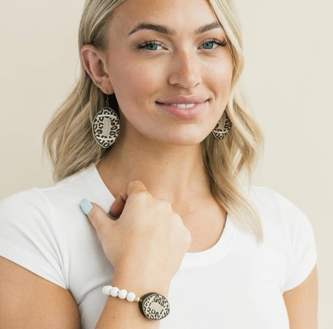 π Leopard Football Beaded Stretch Bracelet