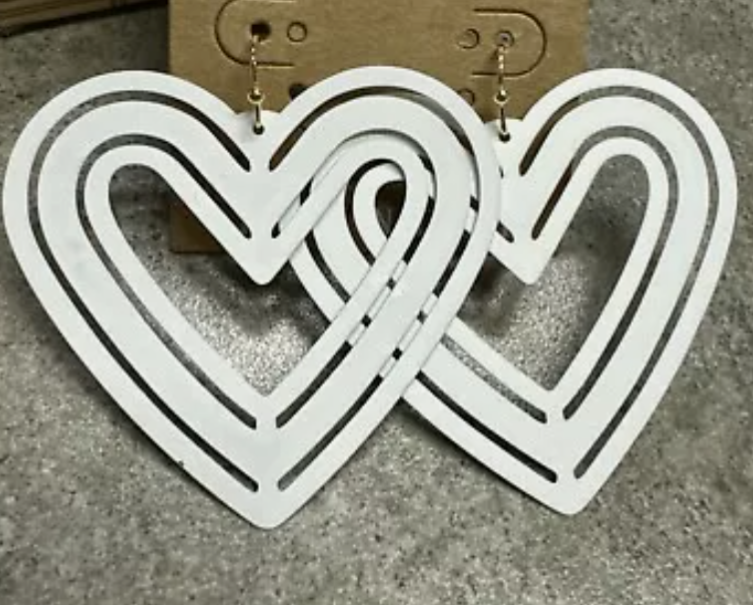 White Heart Earrings