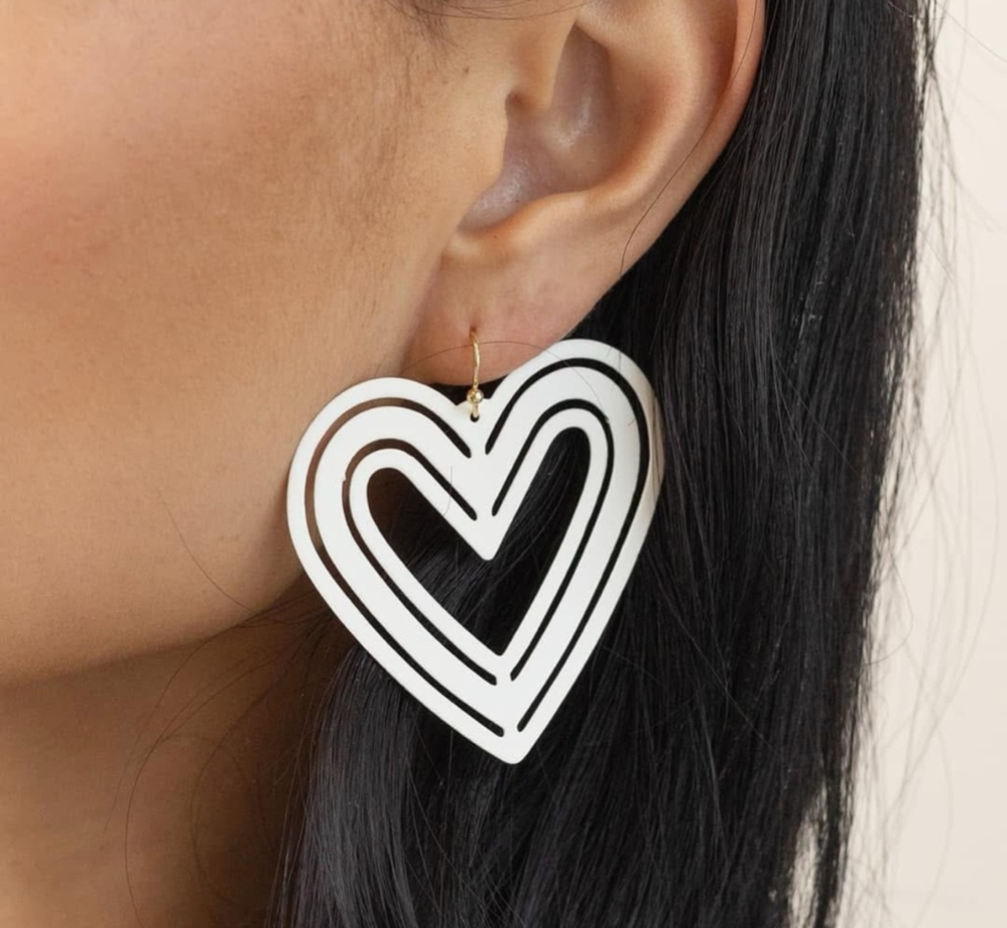 White Heart Earrings