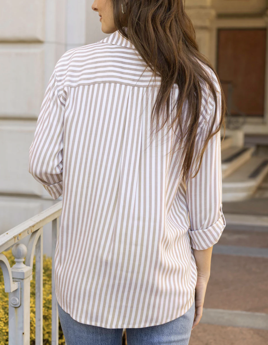 Seaside Striped Tan/Ivory Button Down Shirt