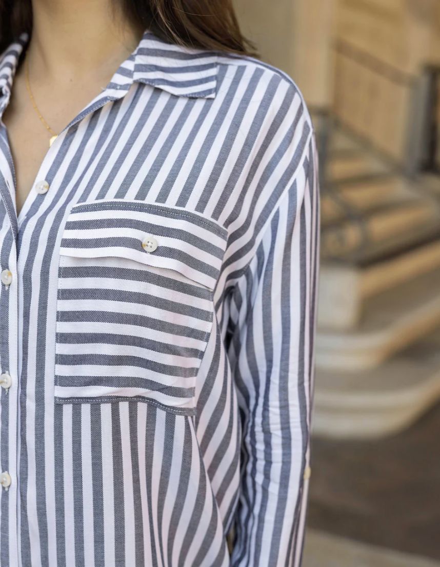 Seaside Striped Blue/Ivory Button Down Shirt