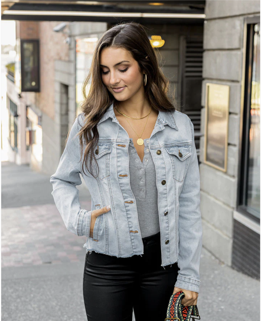 Soft Wash Denim Jacket in Light Wash Druzy Bliss