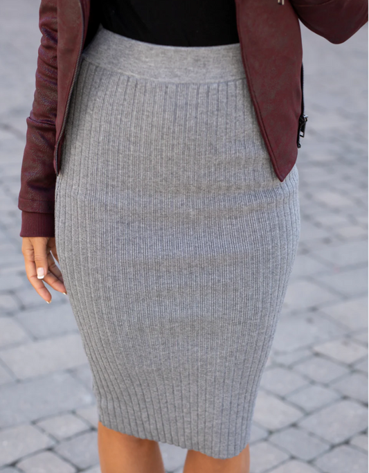 Heather Grey Ribbed Sweater Skirt